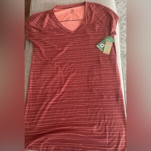 Title Nine Hiolani V neck tee shirt dress orange painted stripe size Small